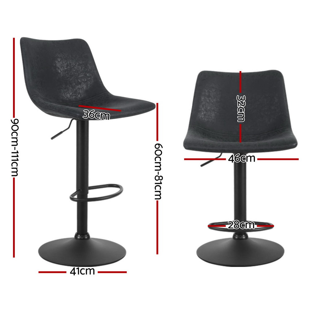 Artiss 4x Bar Stools Vintage Style Leather - Black