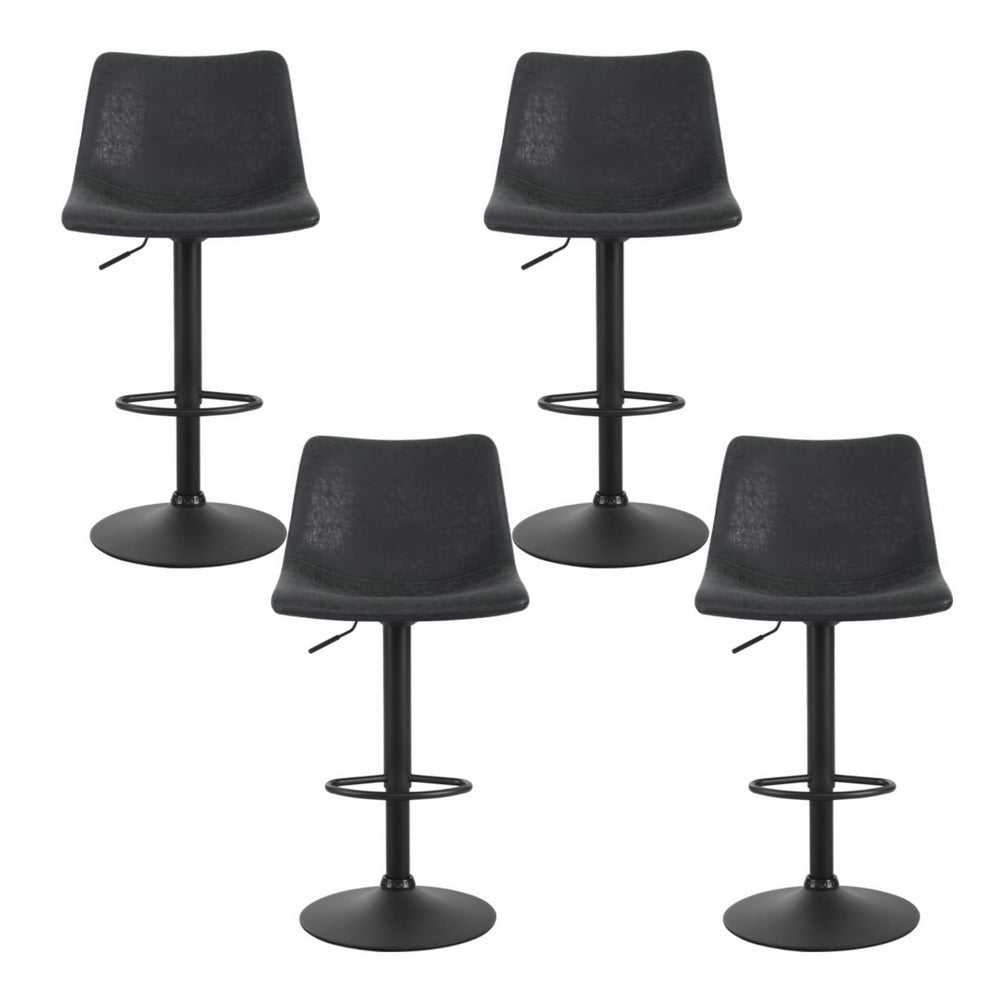 Artiss 4x Bar Stools Vintage Style Leather - Black