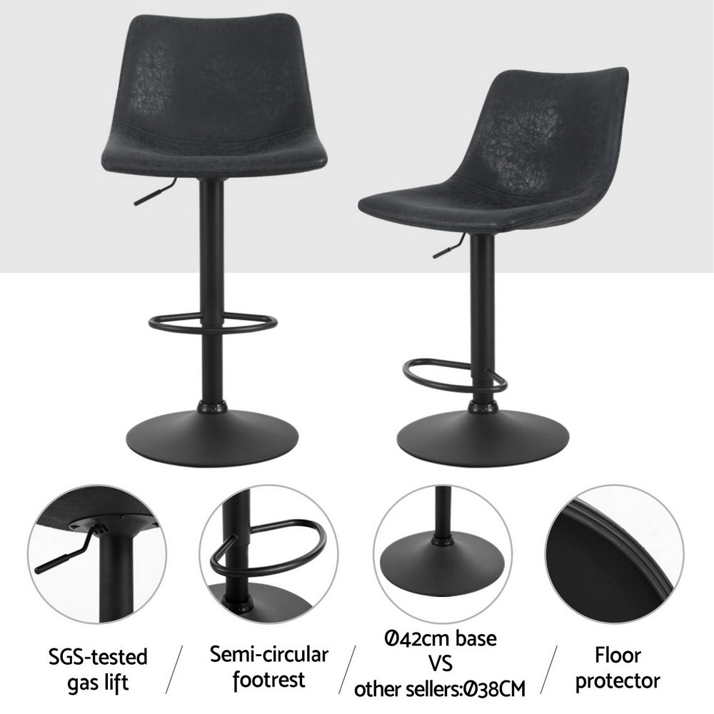 Artiss 4x Bar Stools Vintage Style Leather - Black