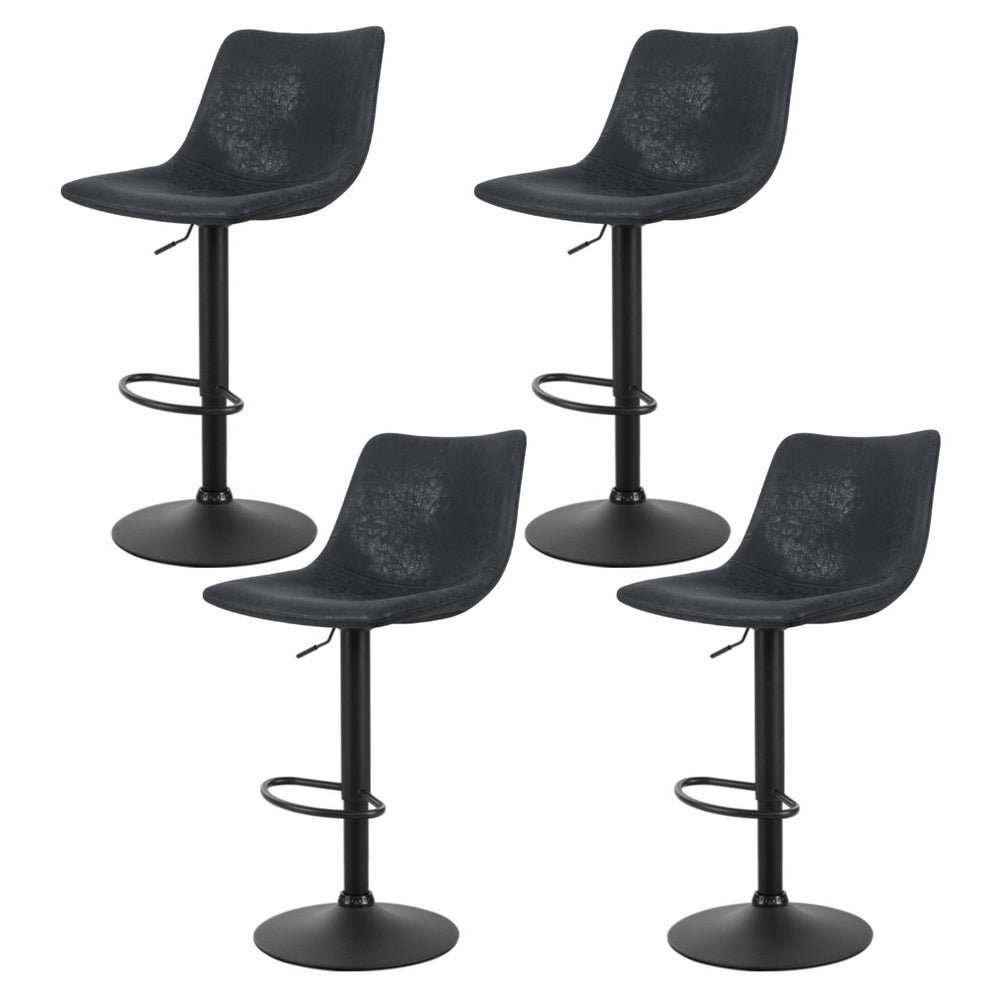 Artiss 4x Bar Stools Vintage Style Leather - Black