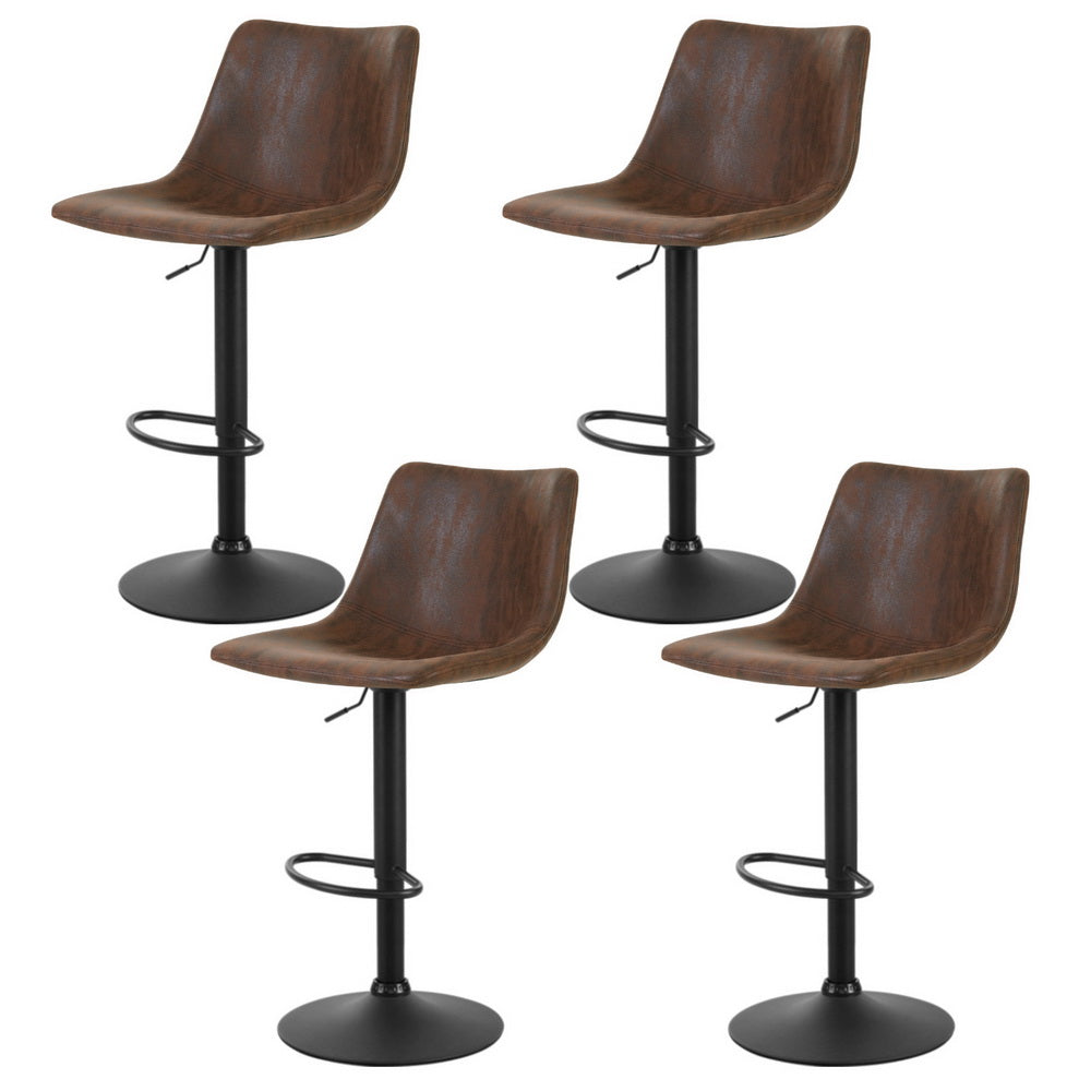 Artiss 4x Bar Stools Vintage Style Leather - Brown