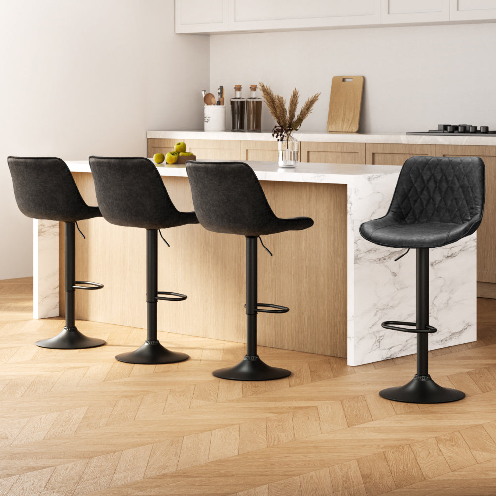Artiss Vintage Leather Bar Stools x 4 - Black