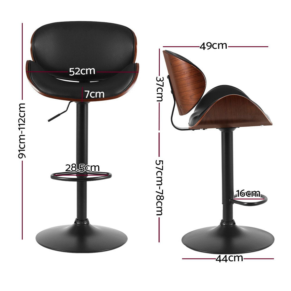 Artiss Vintage Style Leather Bar Stools - Black