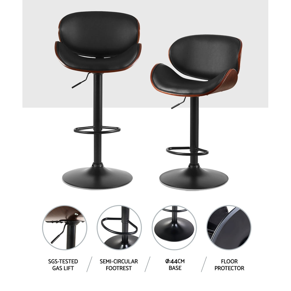 Artiss Vintage Style Leather Bar Stools - Black