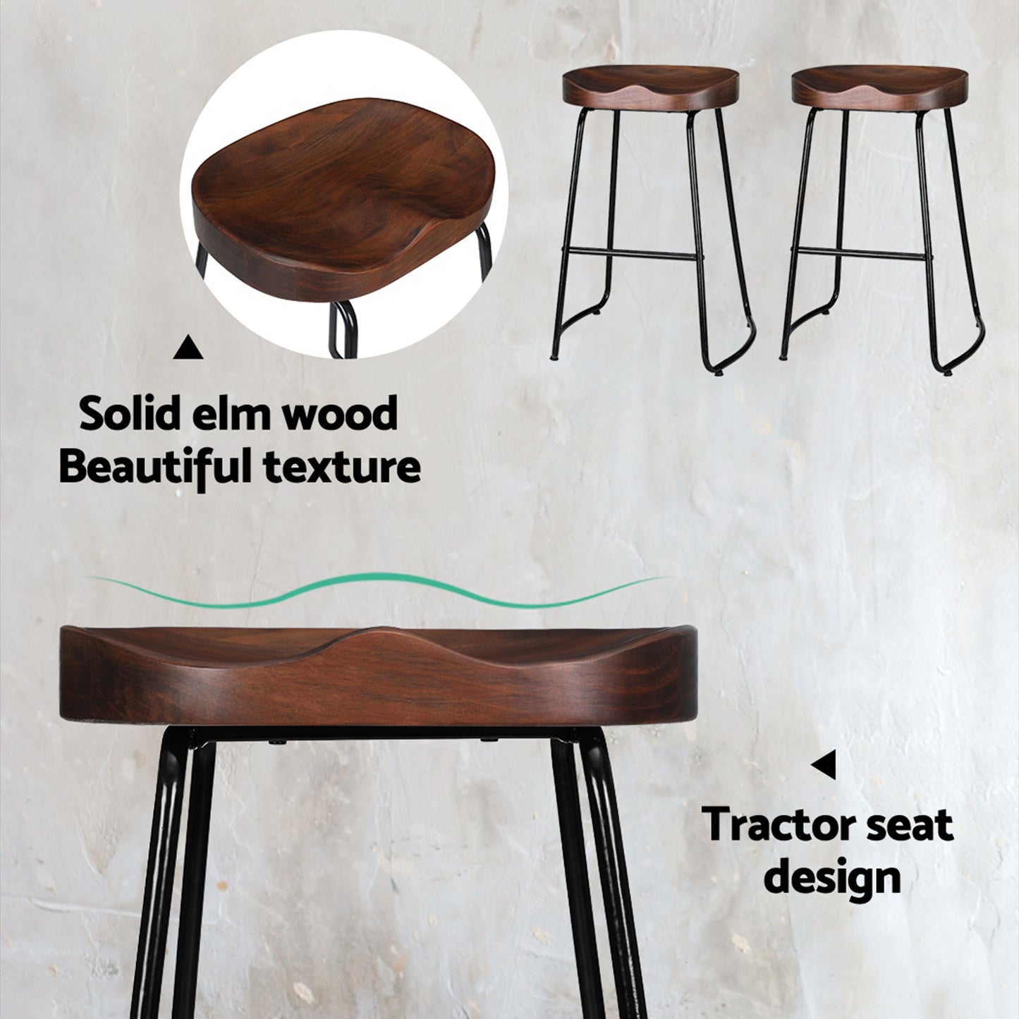 Artiss Tractor Seats Bar Stools x 4 - Elm Wood
