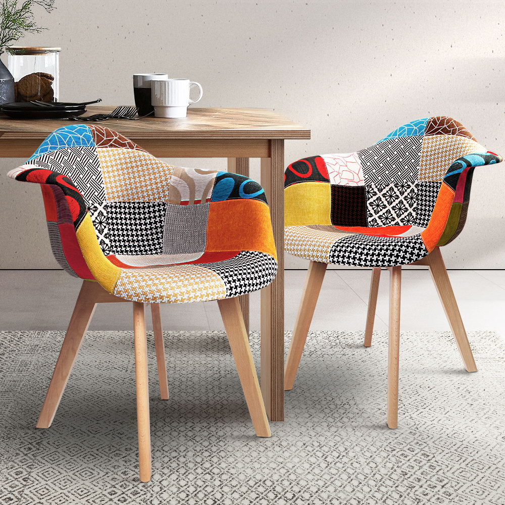Artiss Fabric Dining Chairs x 2 - Multicolour