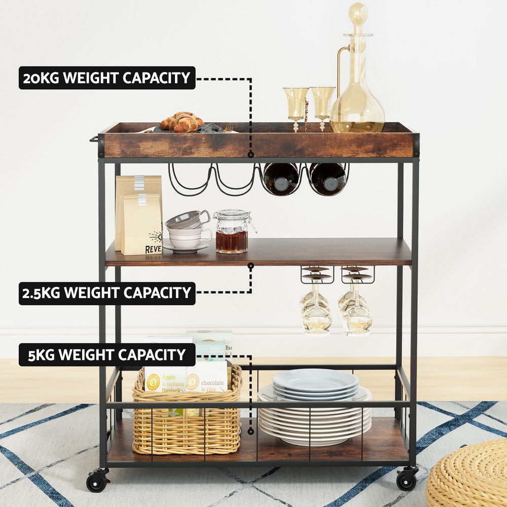 Artiss Kitchen Island, Serving Cart on Wheels