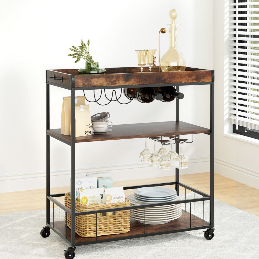 Artiss Kitchen Island, Serving Cart on Wheels