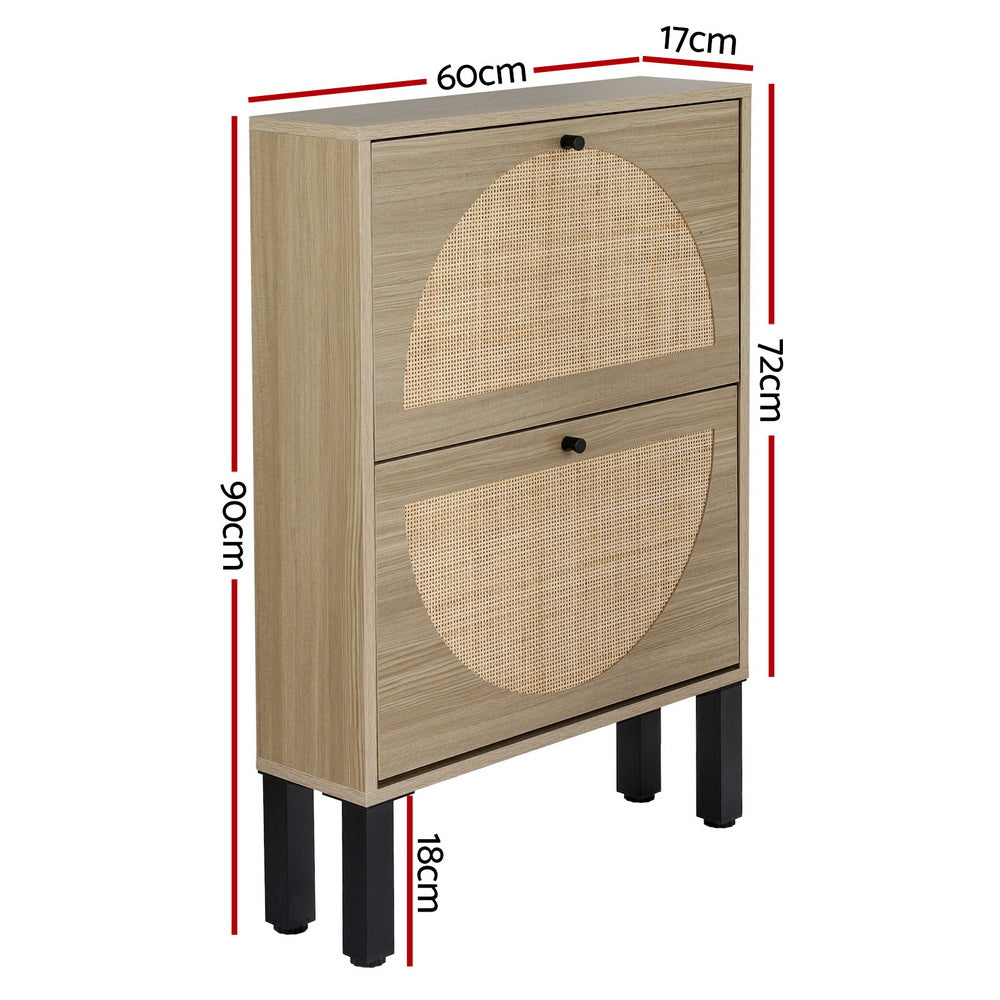 Artiss Rattan Shoe Rack Cabinet with 2 Drawers