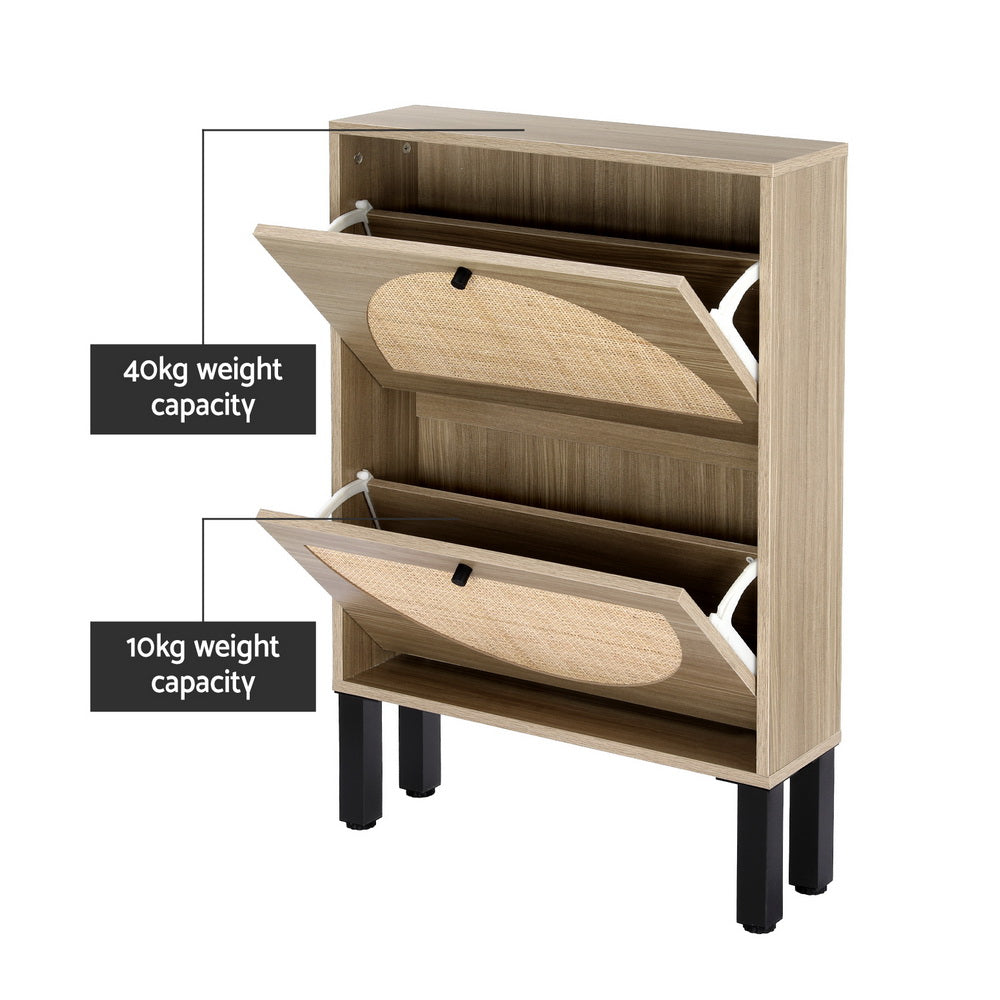 Artiss Rattan Shoe Rack Cabinet with 2 Drawers