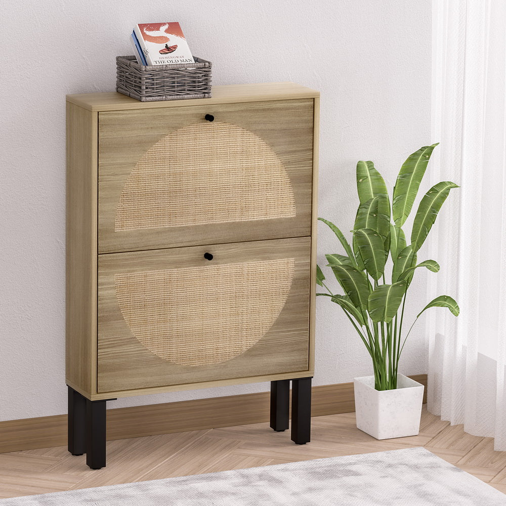 Artiss Rattan Shoe Rack Cabinet with 2 Drawers