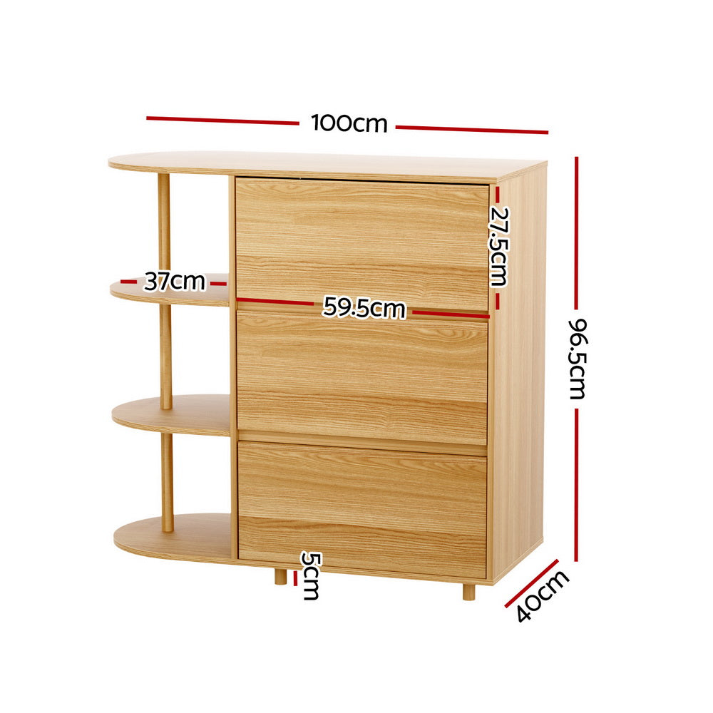 Artiss Chest of 3 Drawers with Storage Cabinet - Pine