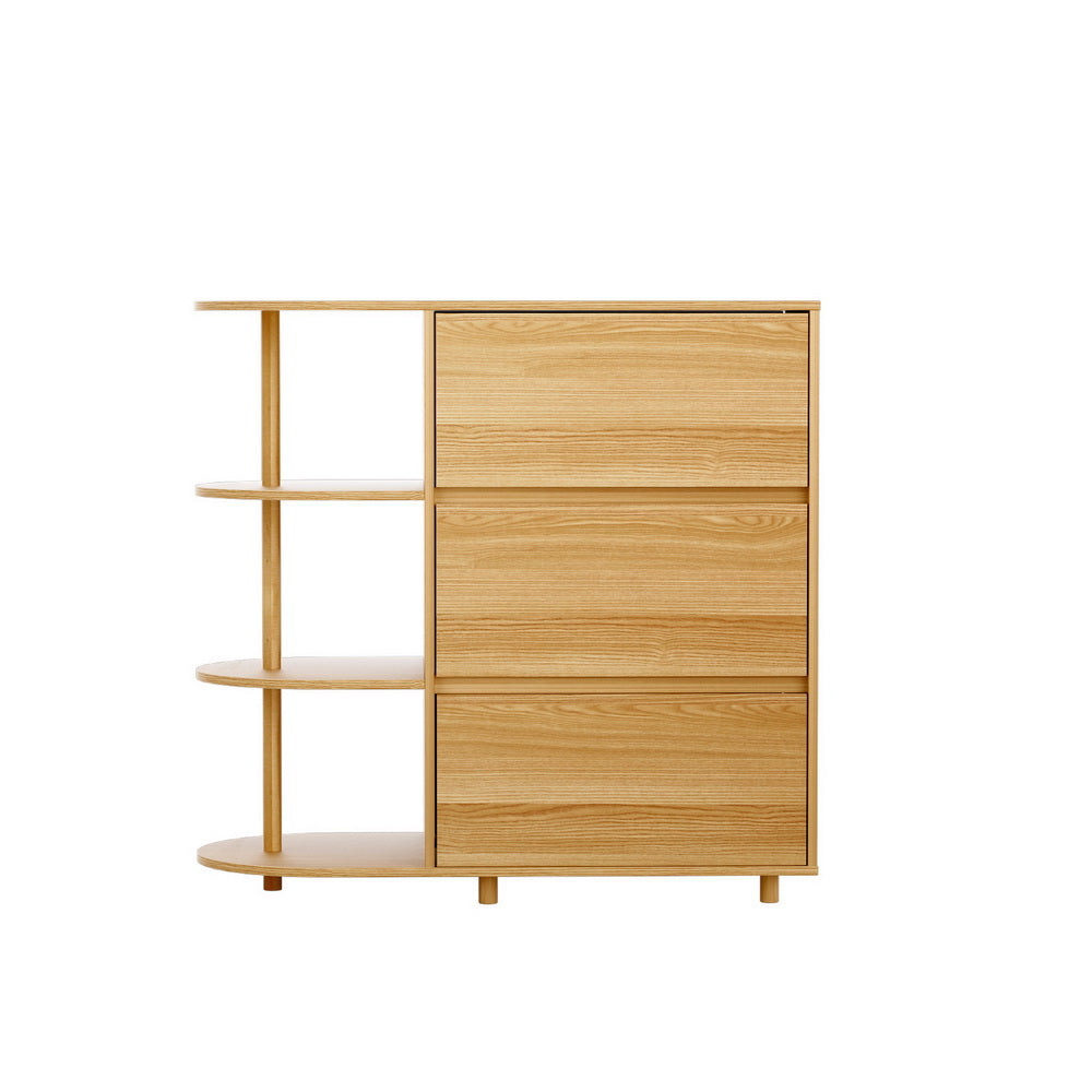 Artiss Chest of 3 Drawers with Storage Cabinet - Pine