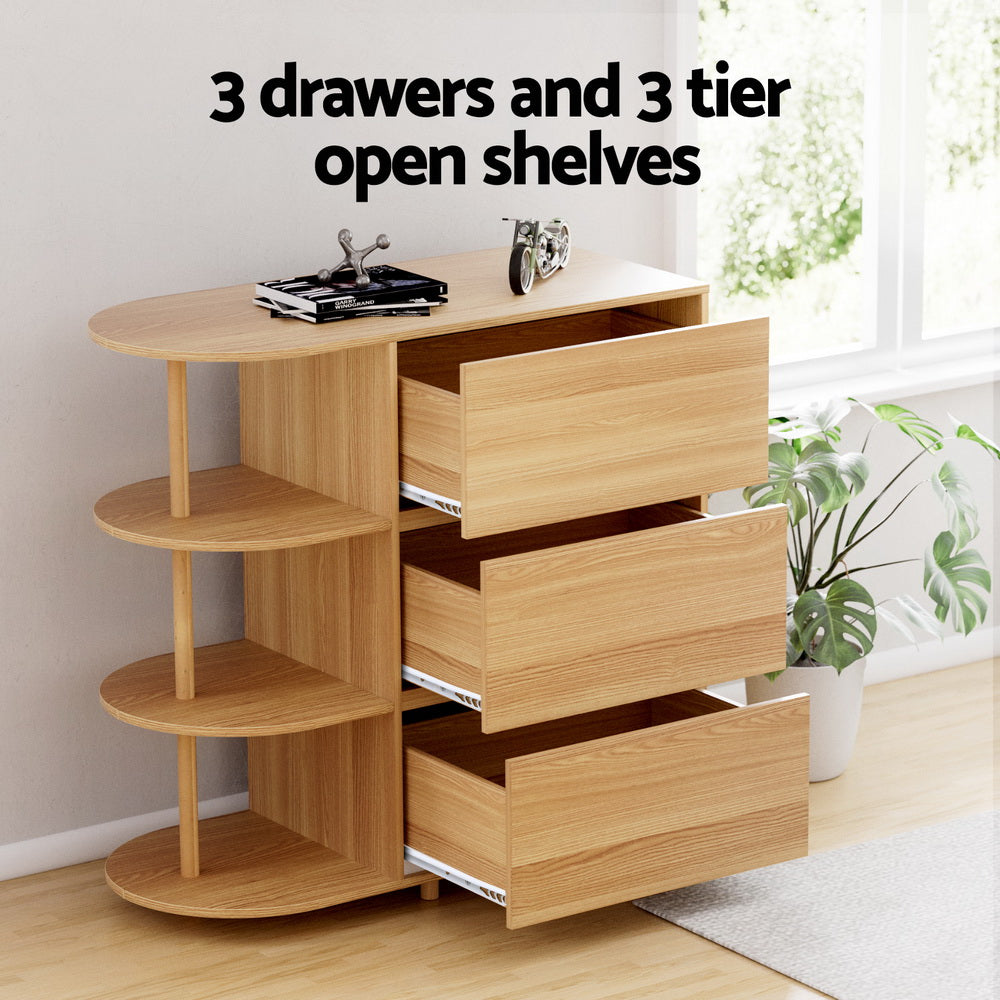 Artiss Chest of 3 Drawers with Storage Cabinet - Pine
