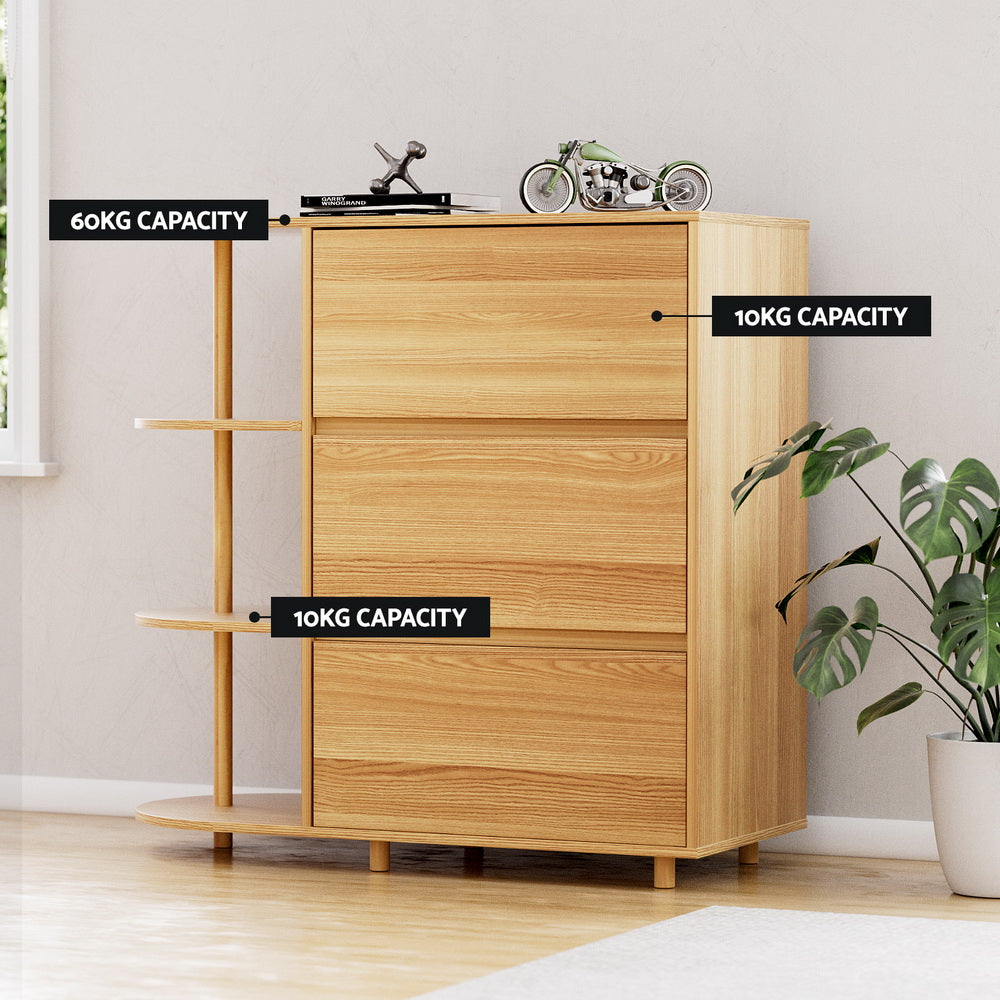 Artiss Chest of 3 Drawers with Storage Cabinet - Pine