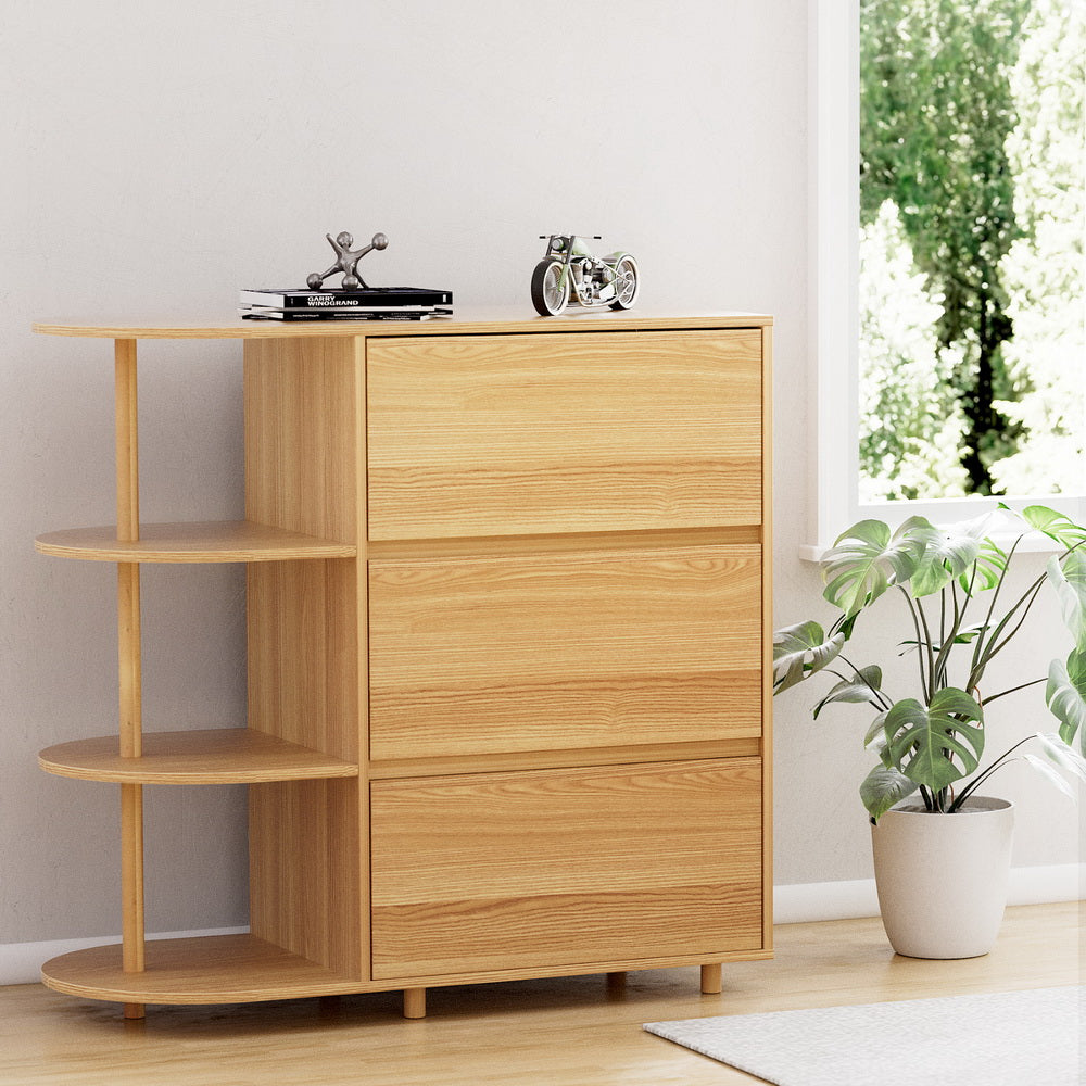 Artiss Chest of 3 Drawers with Storage Cabinet - Pine