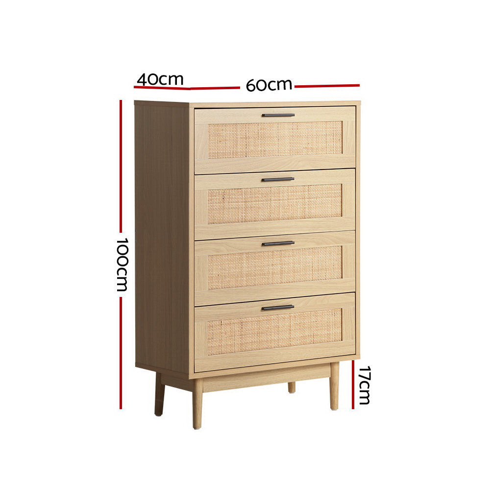 Artiss Briony Tallboy with 4 Drawers - Rattan