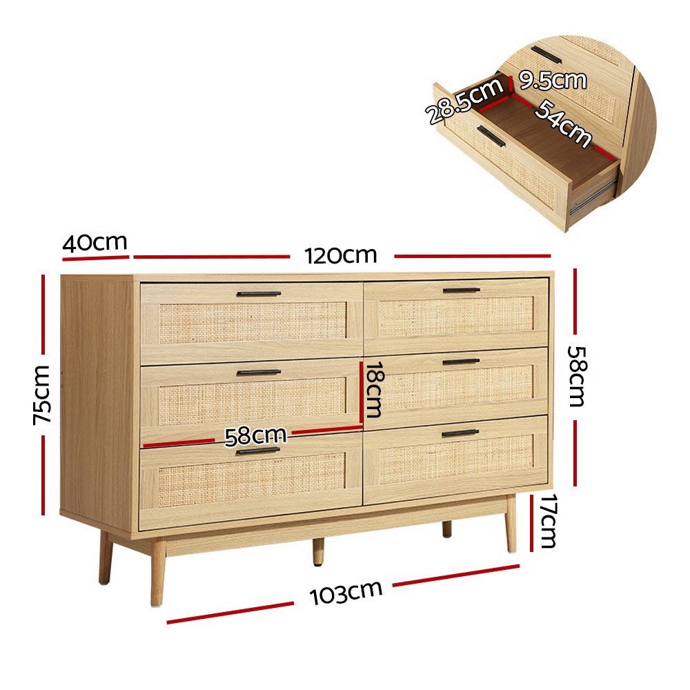 Artiss Briony Chest of 6 Drawers - Rattan