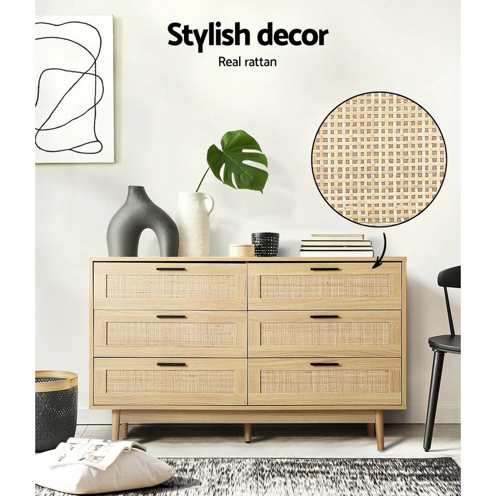 Artiss Briony Chest of 6 Drawers - Rattan