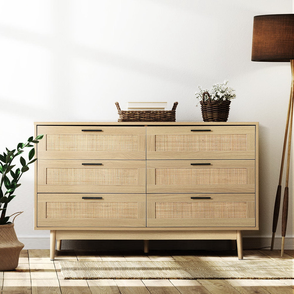 Artiss Briony Chest of 6 Drawers - Rattan