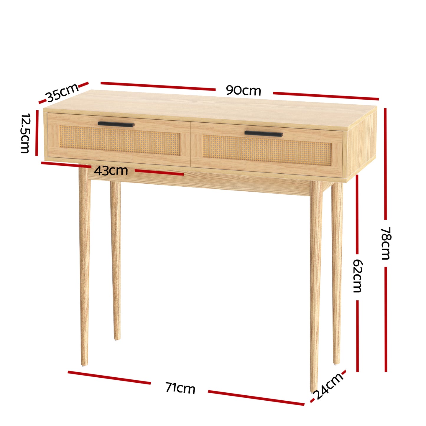 Artiss Console Table with 2 Drawers - Rattan