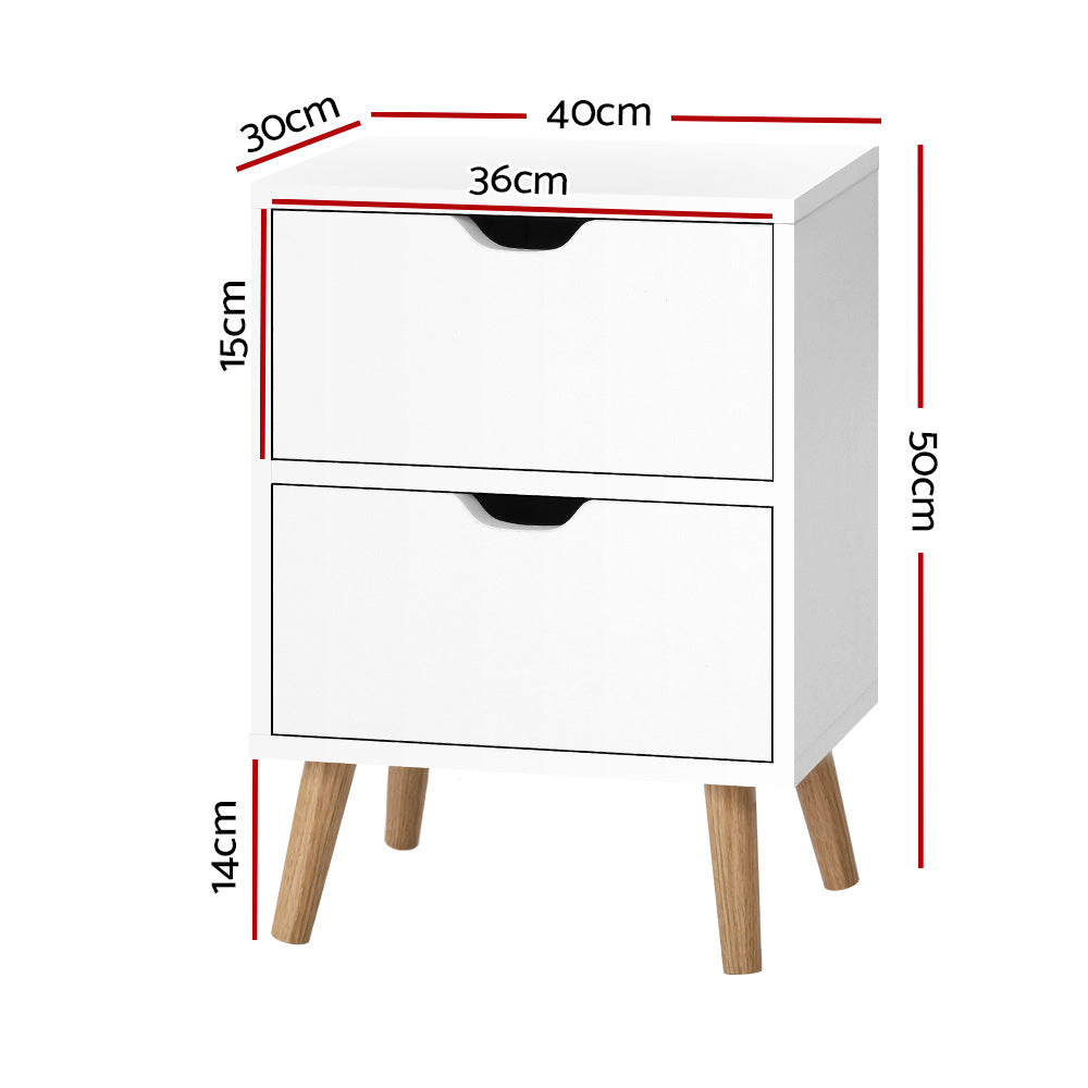 Artiss Boden Bedside Table with 2 Drawers - White