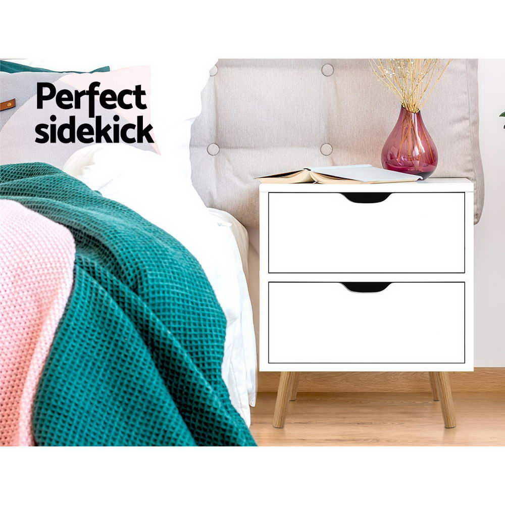 Artiss Boden Bedside Table with 2 Drawers - White