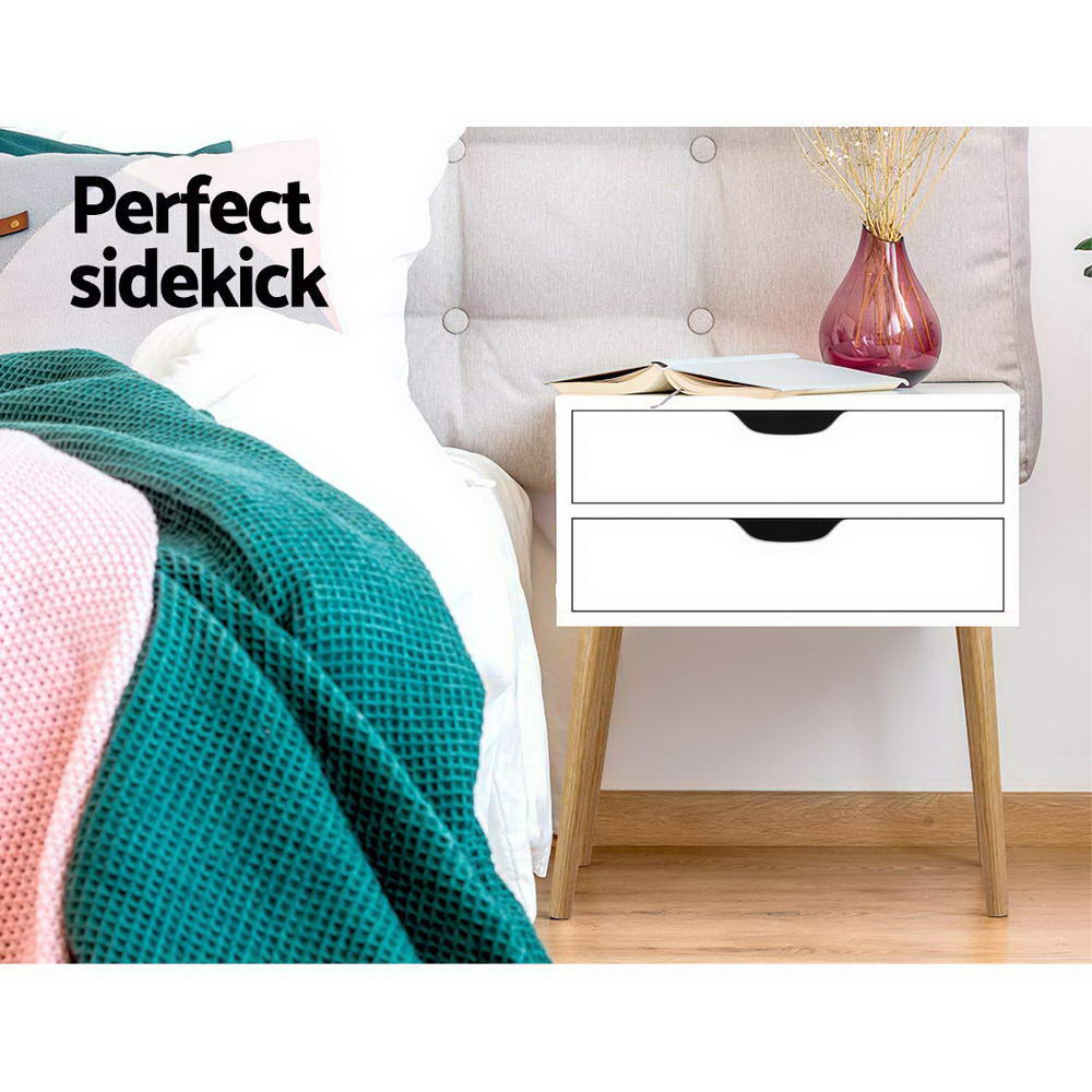 Artiss Bodie Bedside Table with 2 Drawers - White
