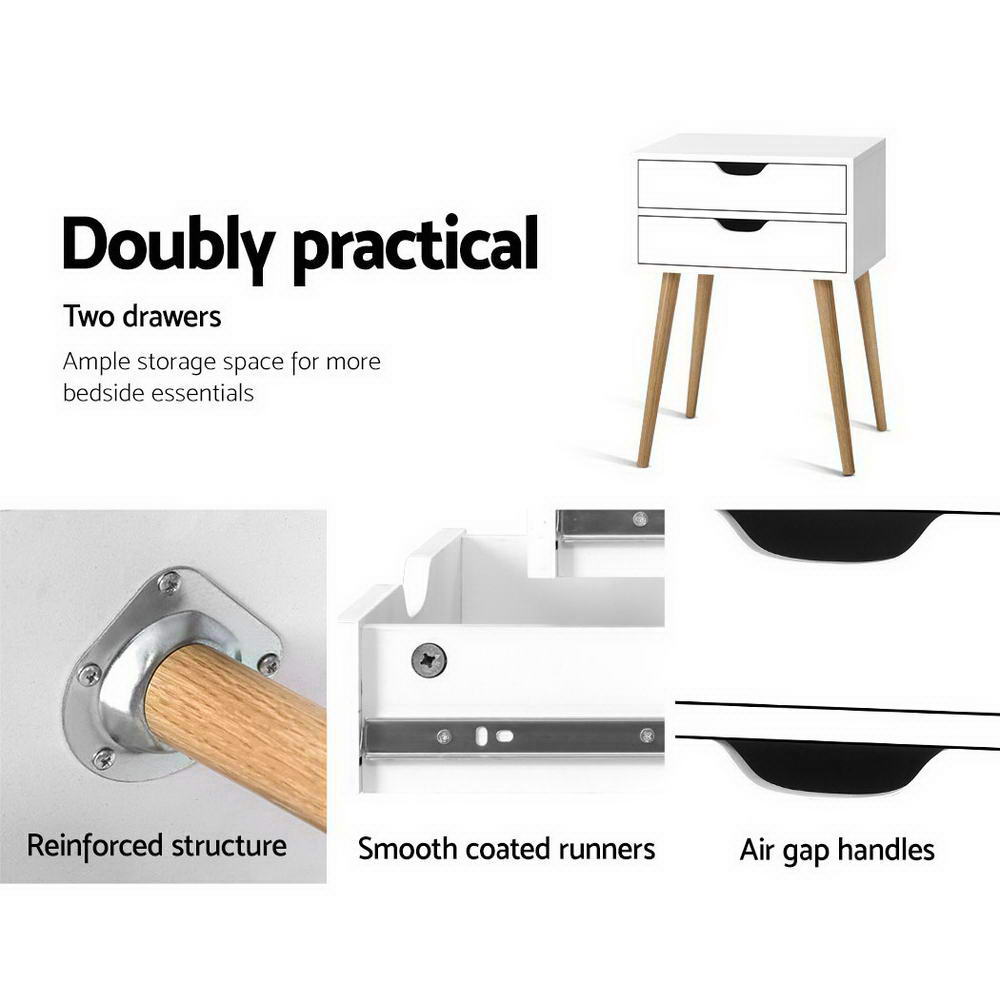Artiss Bodie Bedside Table with 2 Drawers - White