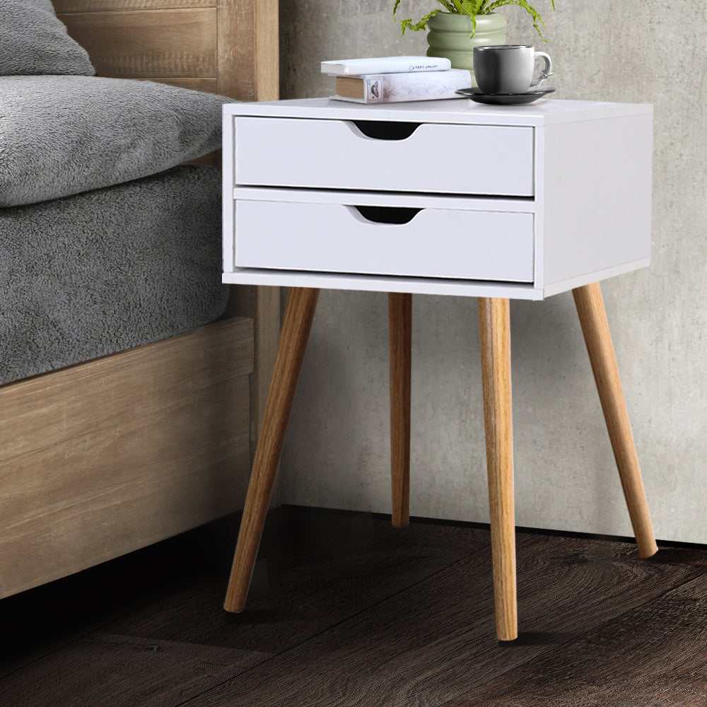 Artiss Bodie Bedside Table with 2 Drawers - White