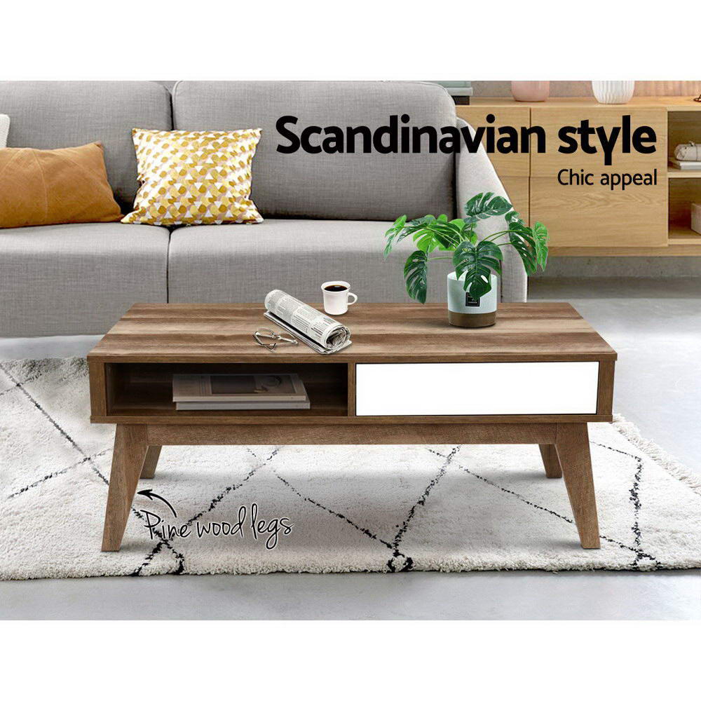 Artiss Serena Coffee Table with 2 Drawers - Walnut