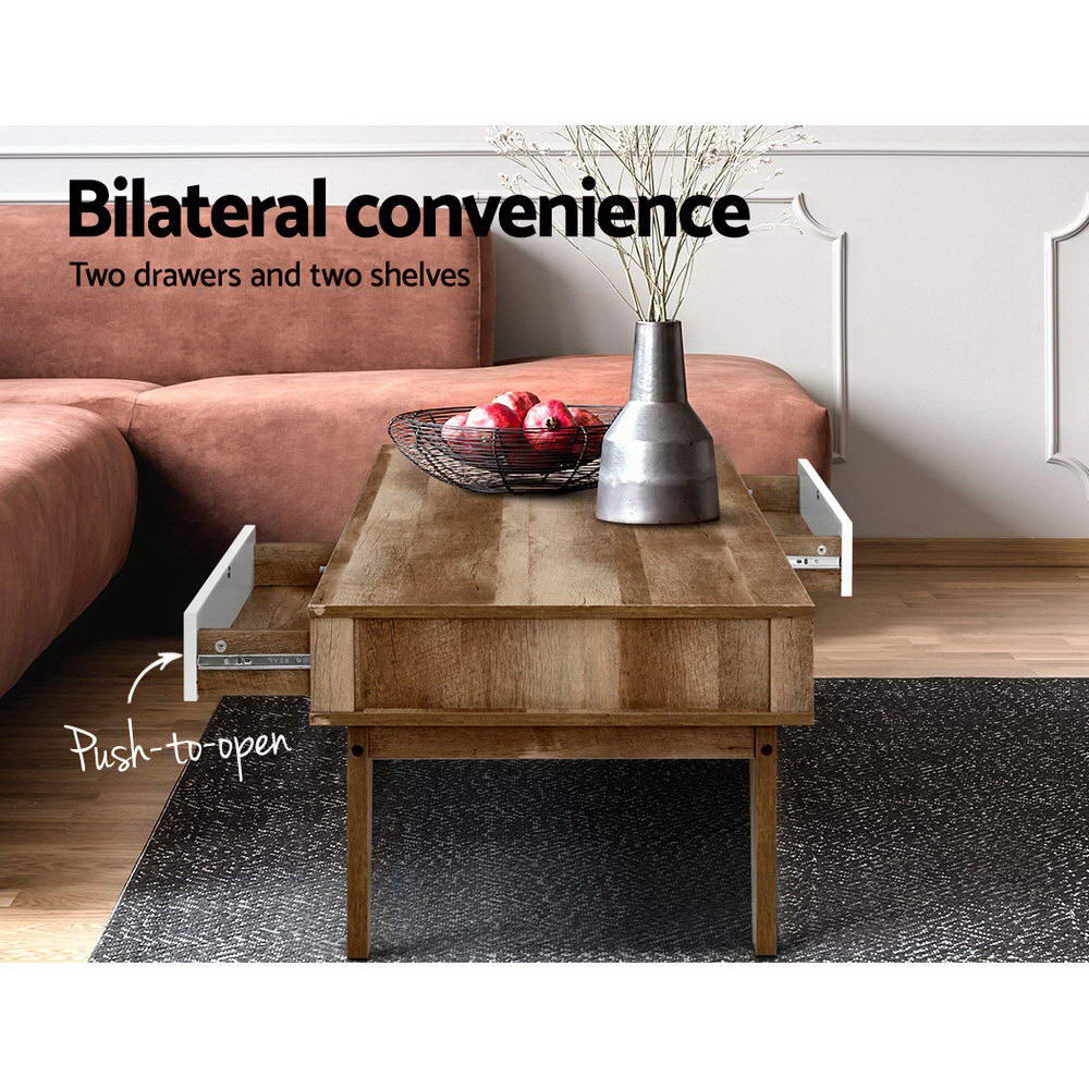 Artiss Serena Coffee Table with 2 Drawers - Walnut