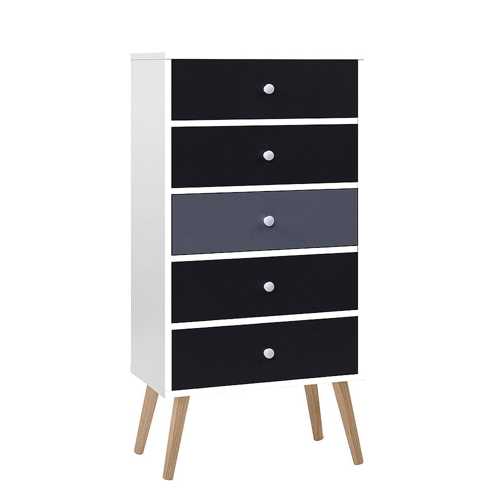 Artiss Bonds Chest of 5 Drawers - White, Black & Grey
