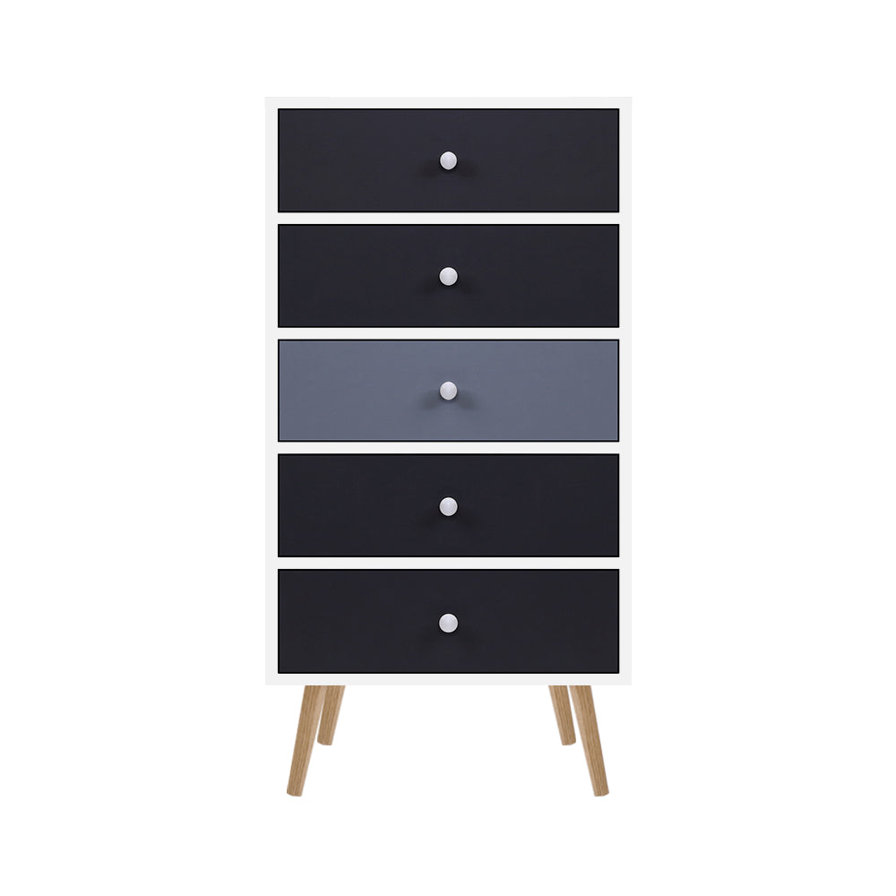 Artiss Bonds Chest of 5 Drawers - White, Black & Grey