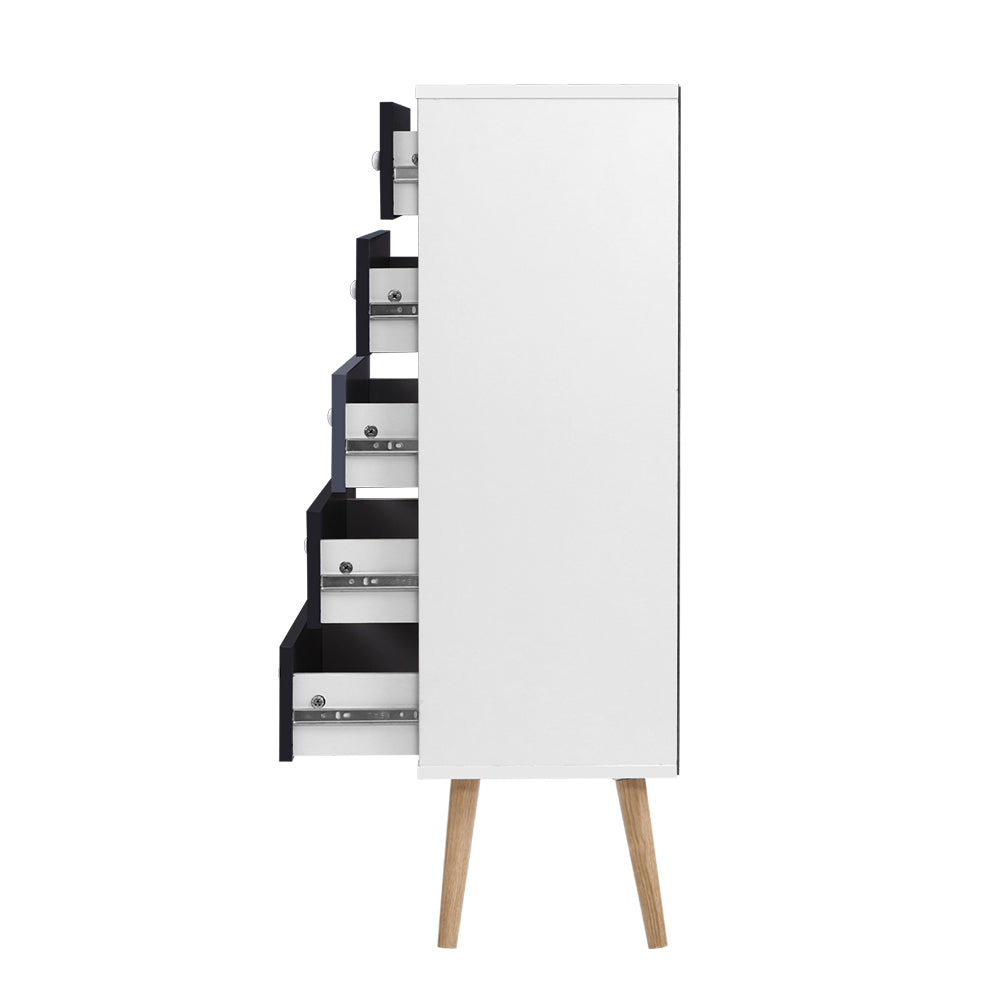 Artiss Bonds Chest of 5 Drawers - White, Black & Grey