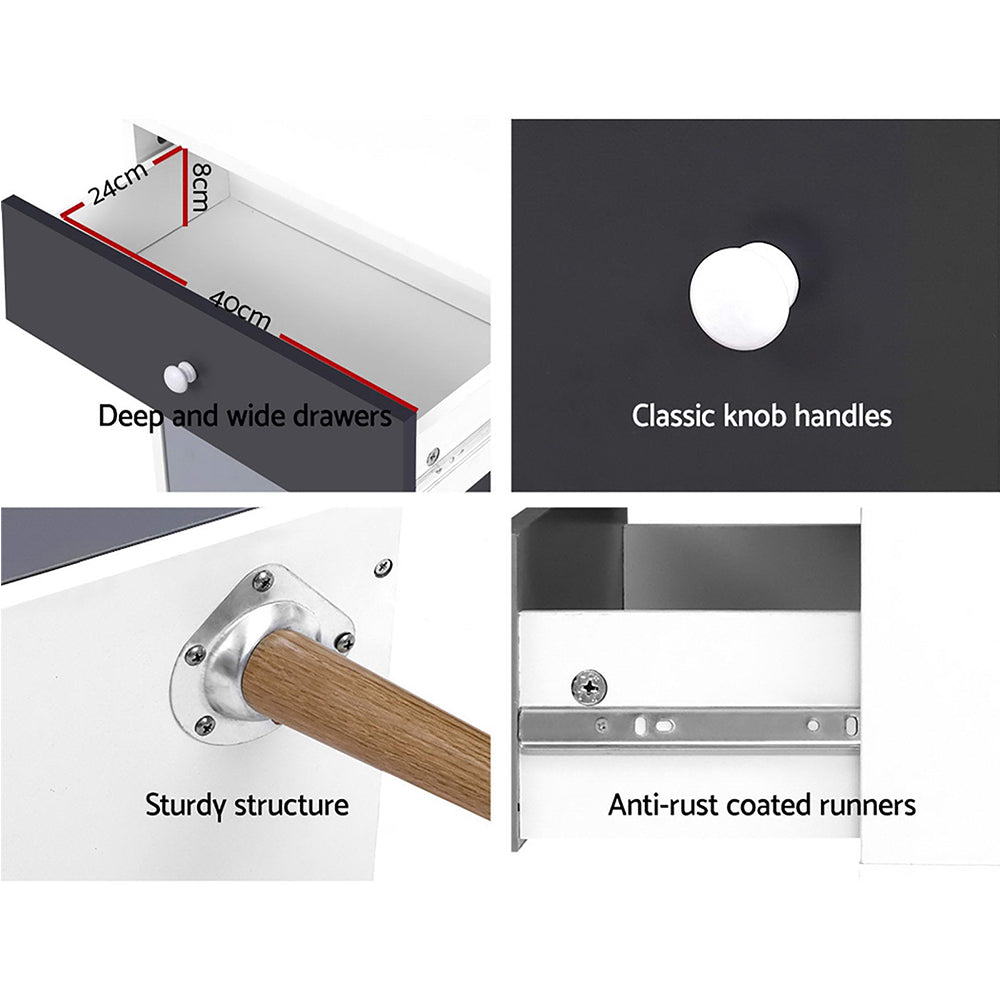 Artiss Bonds Chest of 5 Drawers - White, Black & Grey