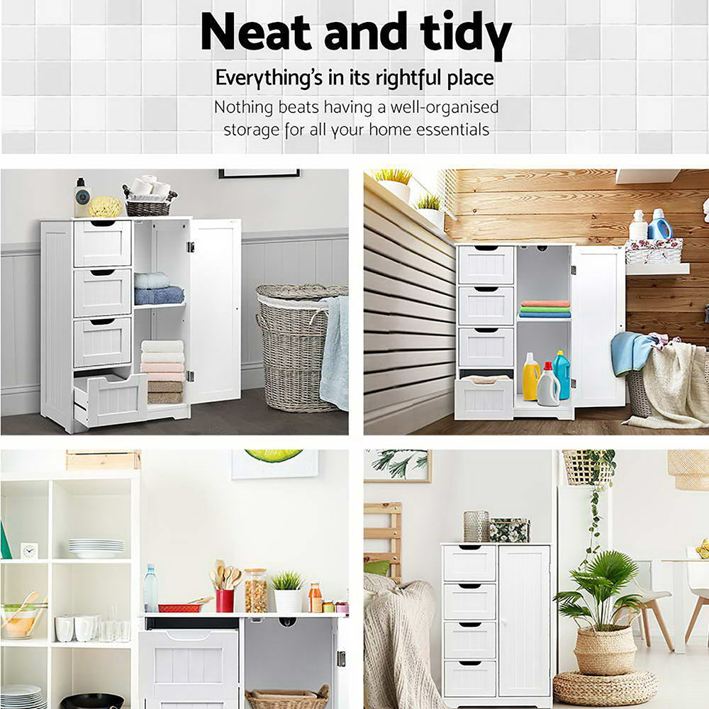 Artiss Tallboy Cabinet Storage with 4 Drawers - White
