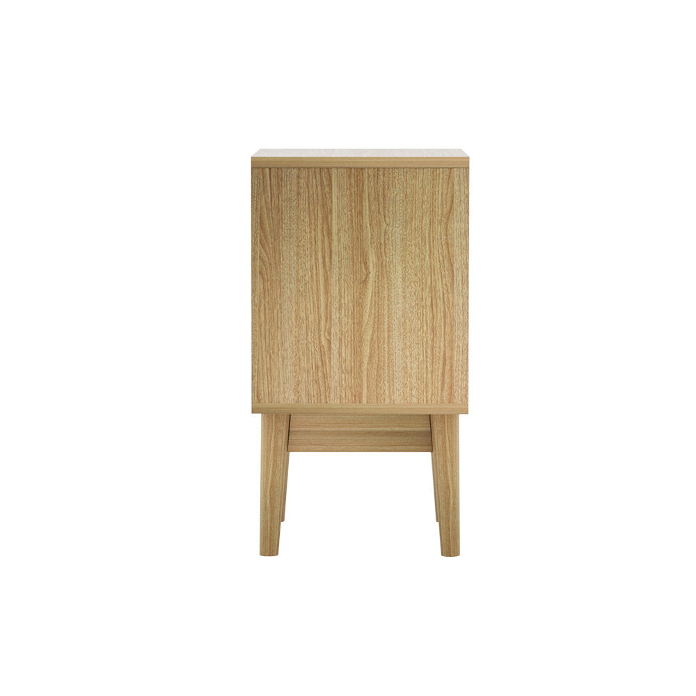 Artiss Rie Oak Bedside Table with 2 Drawers - Rattan