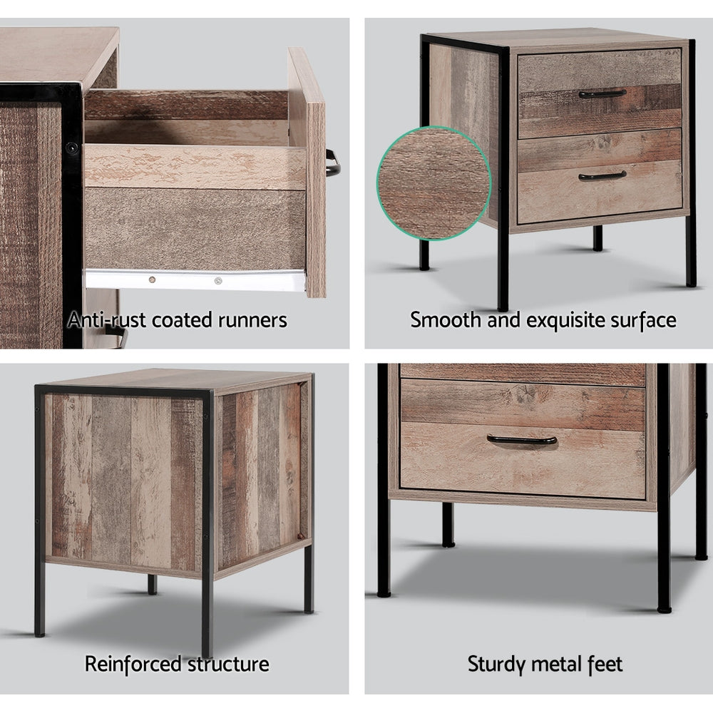 Artiss Barnly Bedside Table with 2 Drawer