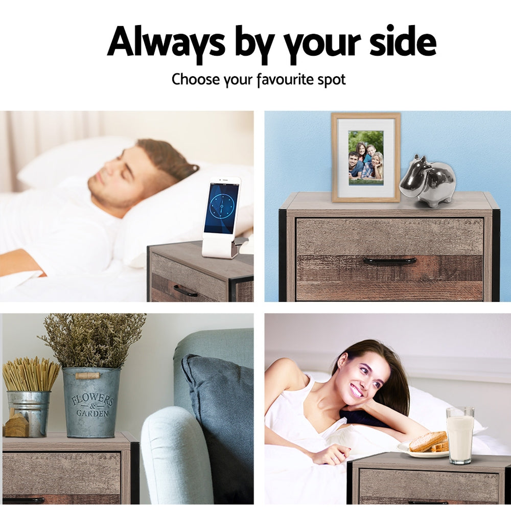 Artiss Barnly Bedside Table with 2 Drawer