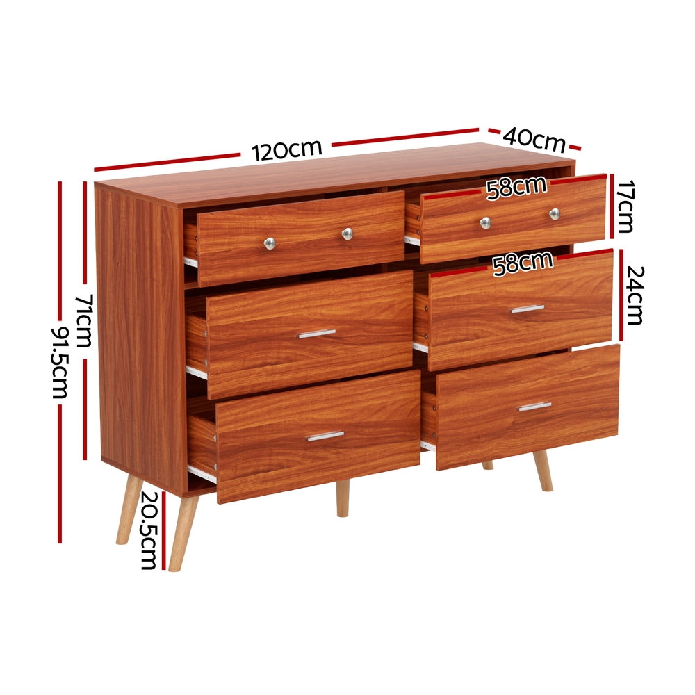 Artiss Chest of 6 Drawers - Walnut