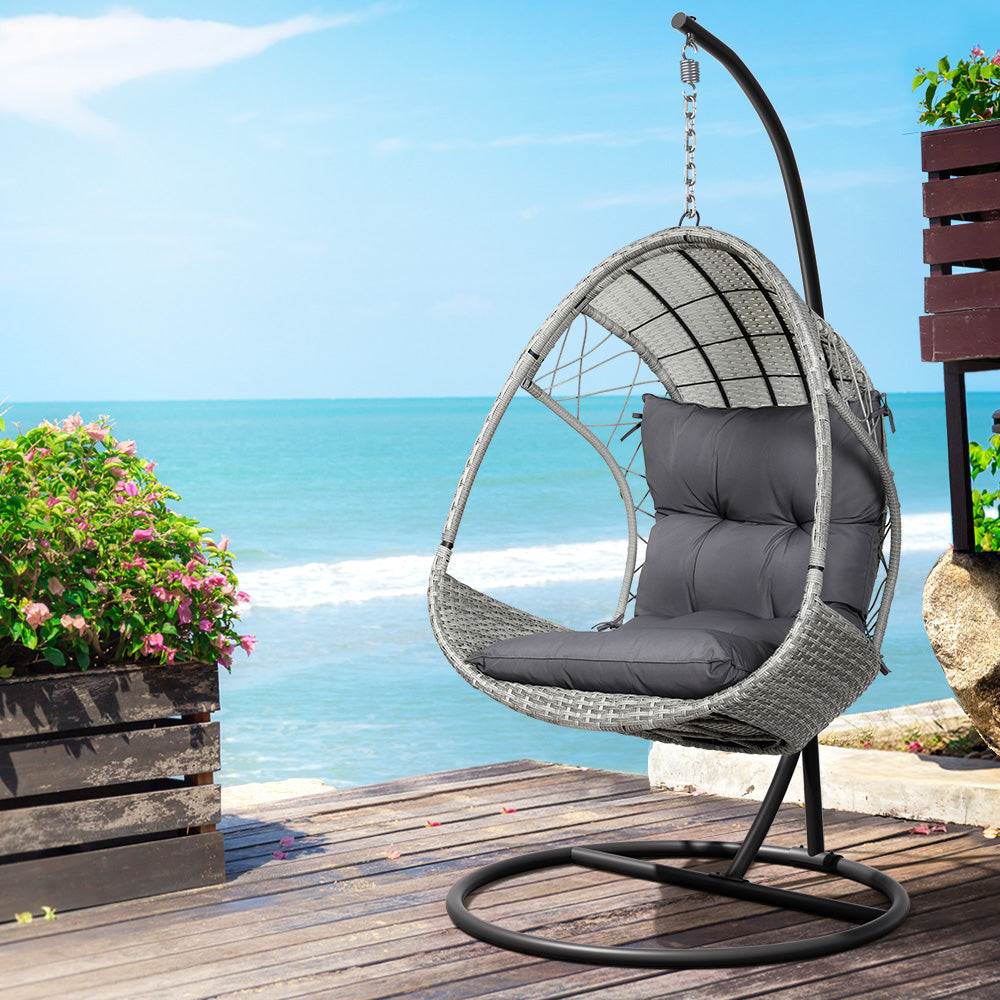Gardeon Outdoor Egg Swing Chair - Light Grey