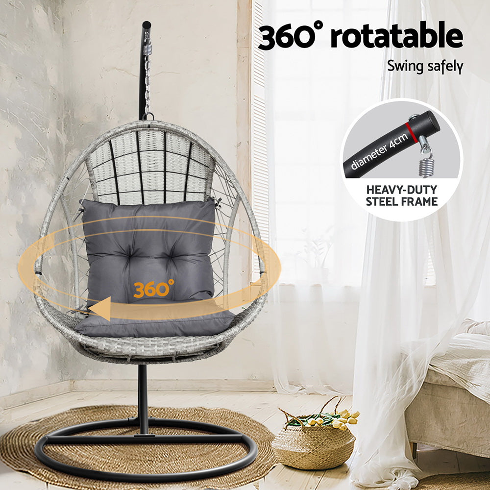 Gardeon Outdoor Egg Swing Chair - Light Grey