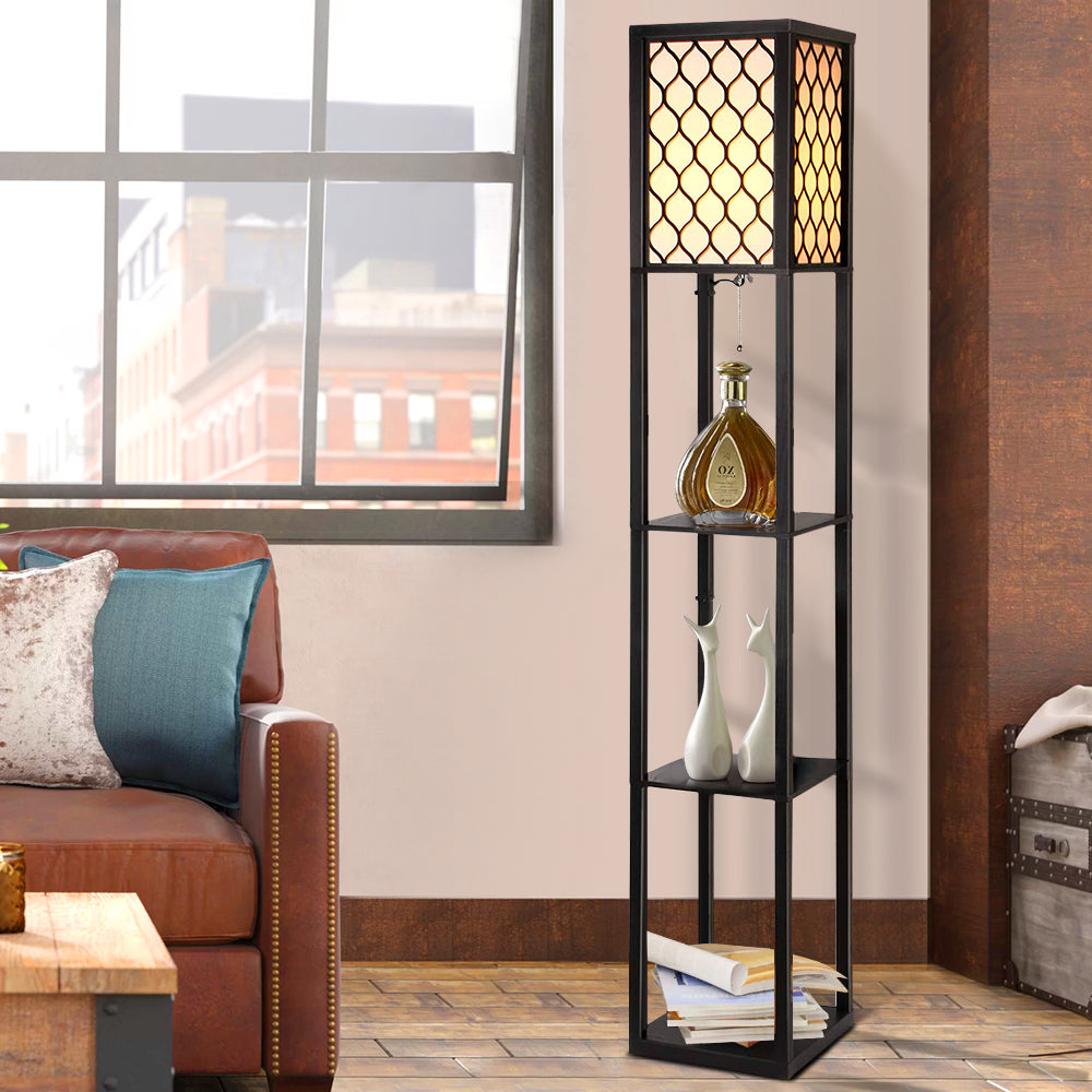 Artiss Floor Lamp 3 Tier Shelf Storage - Pattern Black