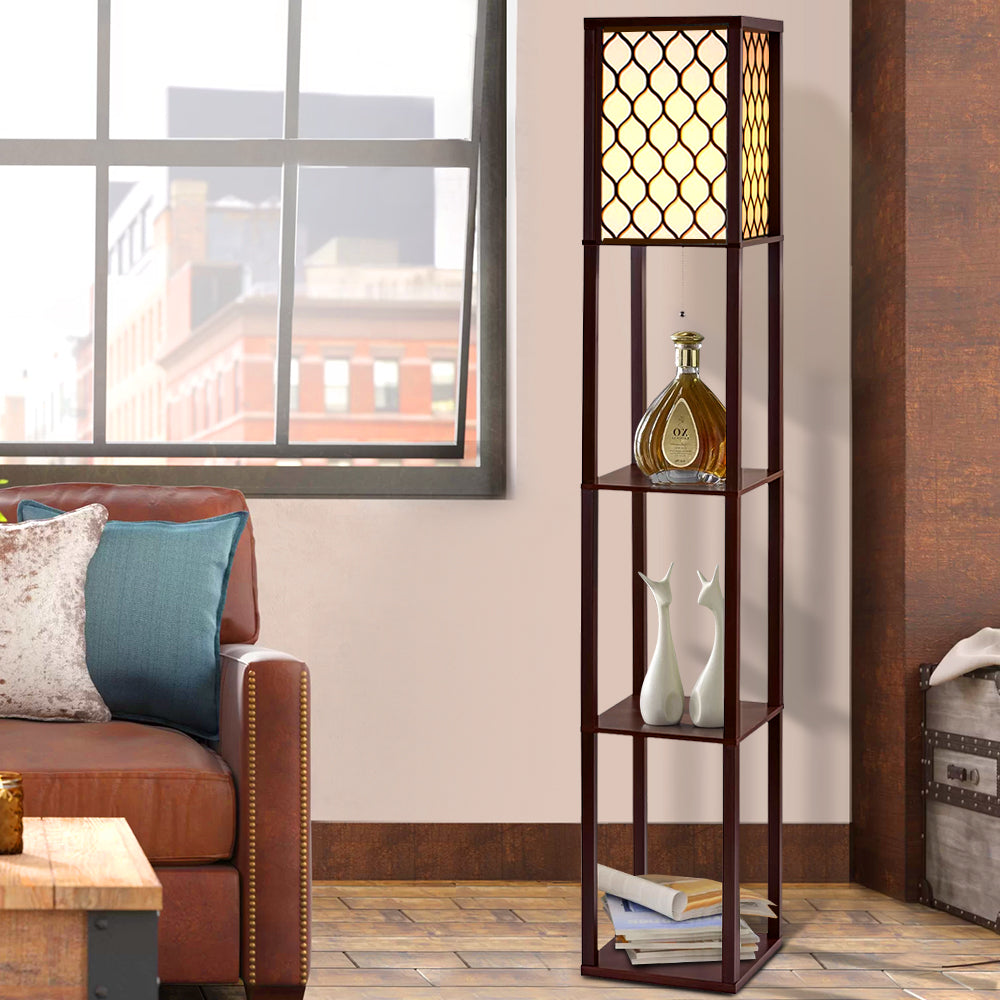 Artiss Floor Lamp 3 Tier Shelf Storage - Pattern Brown