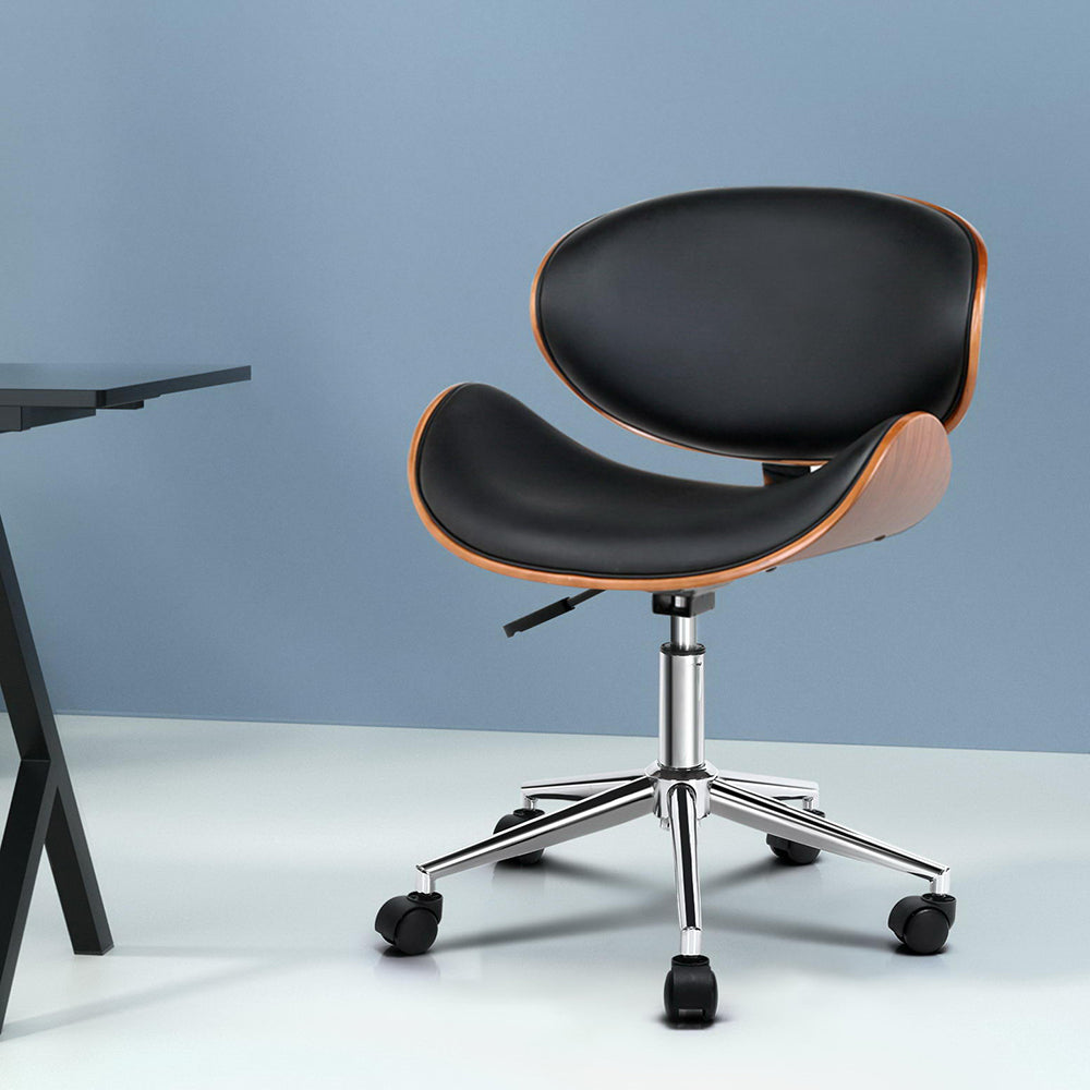 Artiss Wooden Leather Office Chair - Black