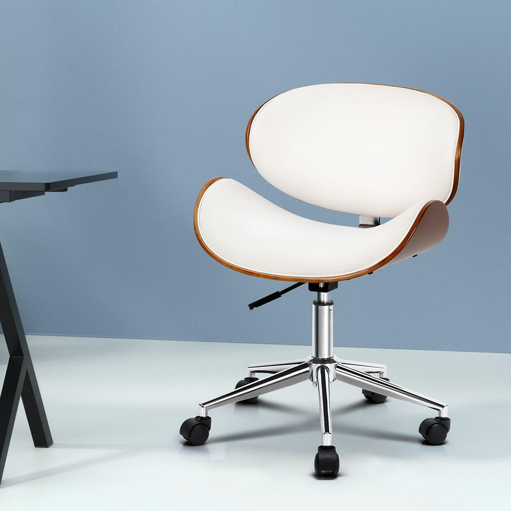 Artiss Wooden Leather Office Chair - White