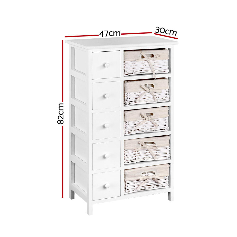 Artiss May Chest of Drawers with 5 Baskets - White