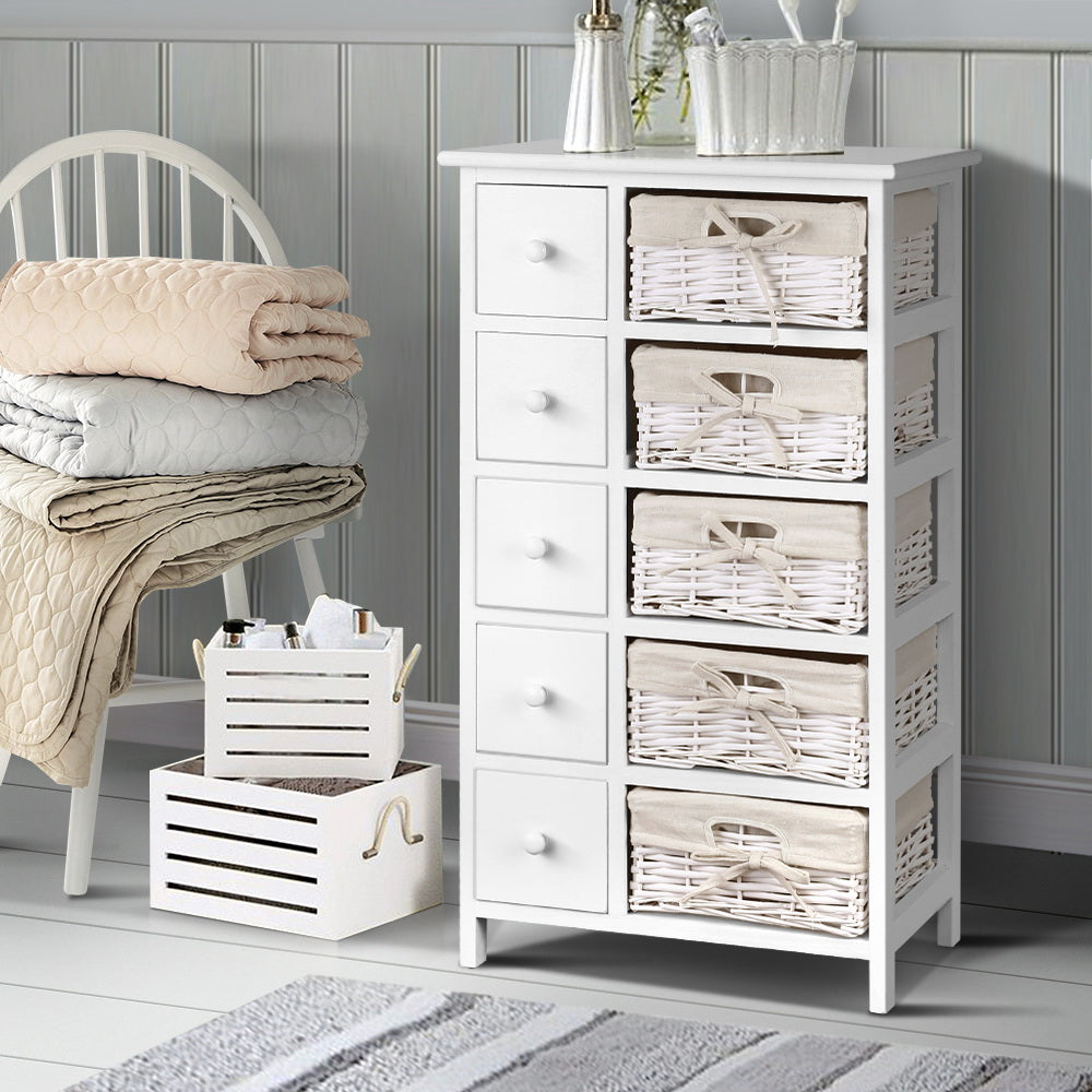 Artiss May Chest of Drawers with 5 Baskets - White