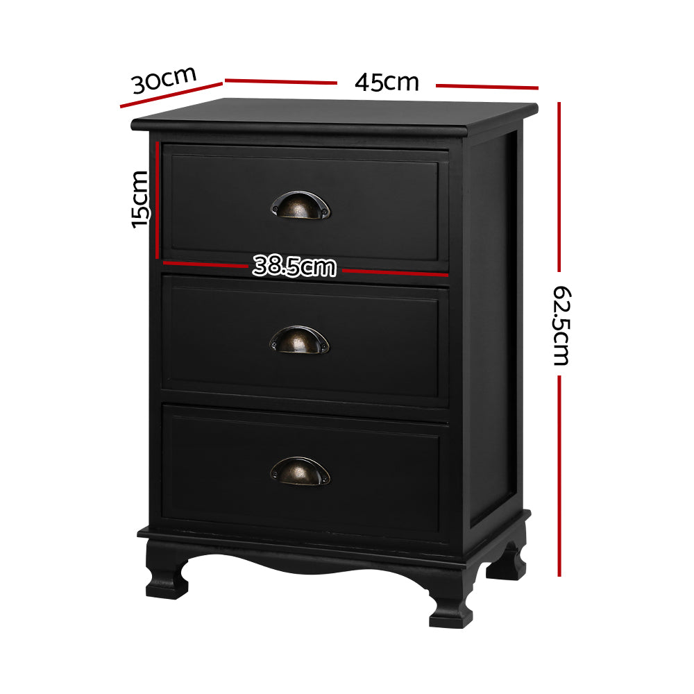Artiss Thyme Bedside Table 3 Drawer - Black